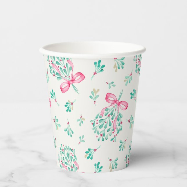 Vasos De Papel Copas de papel Baby Shower de Mistletoe Rosa (Anverso)