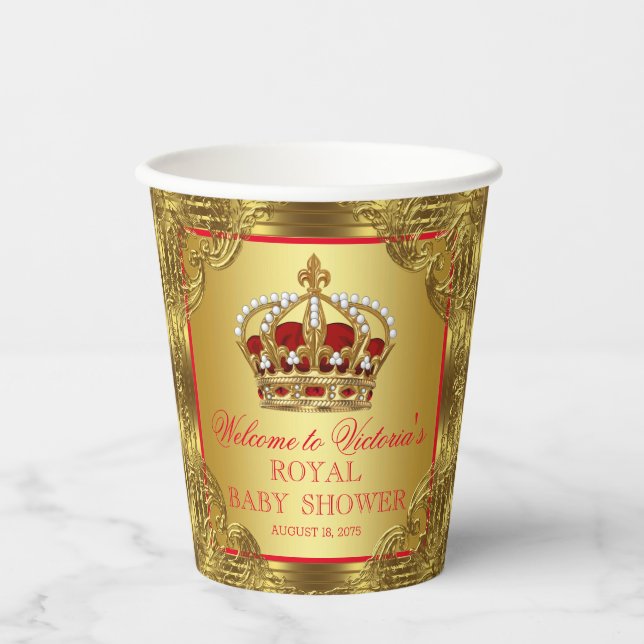 Vasos De Papel Copas de papel Baby Shower de Red Gold Prince (Anverso)