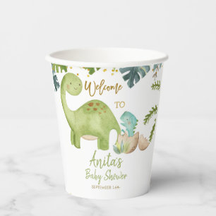 Vasos De Papel Copas de papel blanco con flores de dinosaurios ve