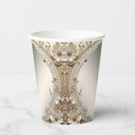 Vasos De Papel Copas de papel con flores blancas y perlas moderna