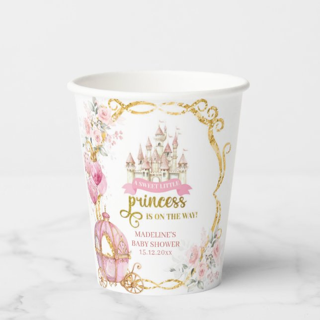 Vasos De Papel Copas de papel de Baby Shower para princesas reale (Anverso)