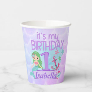 Vasos De Papel Copas de papel de cumpleaños con tema de Sirena