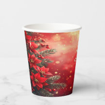 Copas de Papel de Flores de Pascua Rojas y Bayas