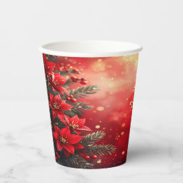 Vasos De Papel Copas de Papel de Flores de Pascua Rojas y Bayas