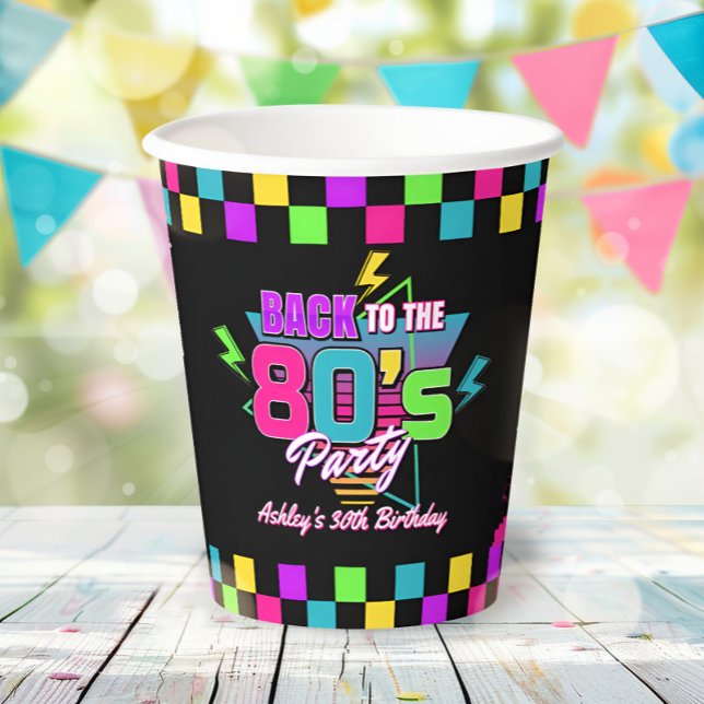 Vasos De Papel Copas de papel de la fiesta neonatal de Retro 80 (Subido por el creador)