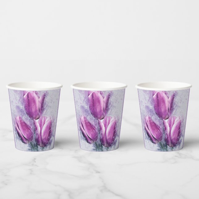 Vasos De Papel Copas de Papel de Tulipanes Morados (Multi)