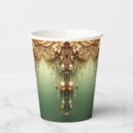 Vasos De Papel Copas de Papel Festivas Verdes Adornos Dorados par