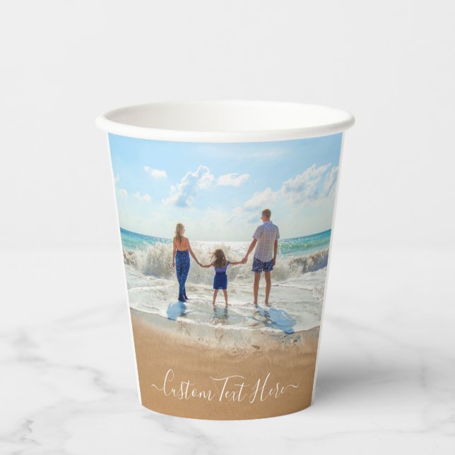Vasos De Papel Copas de papel fotográfico personalizado con texto (Anverso)