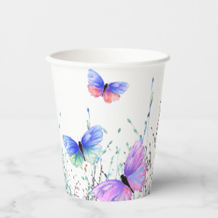 Vasos De Papel Copas de papel - Mariposas coloridas volando en la