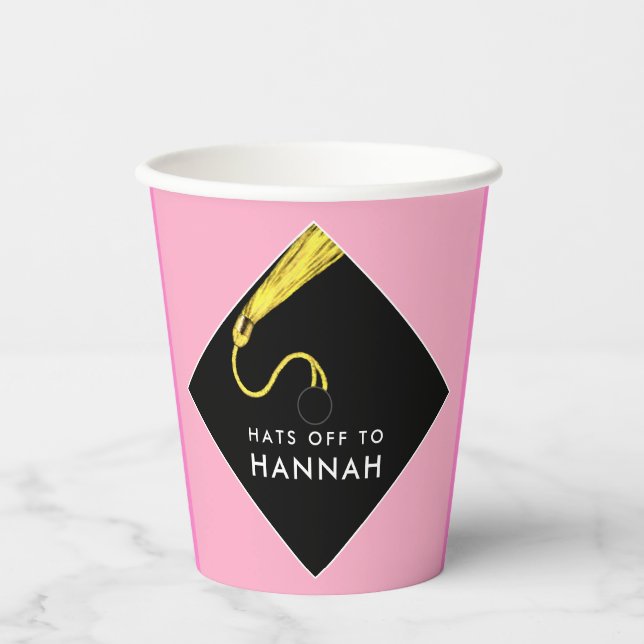 Vasos De Papel Copas de papel rosa de la Parte de Graduación Pers (Anverso)