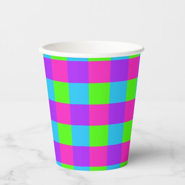 Vasos De Papel Copas Fiestas de Gingham brillantes - estilo 1 (Anverso)