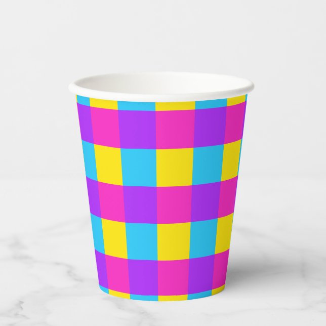Vasos De Papel Copas Fiestas de Gingham brillantes - estilo 2 (Anverso)