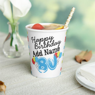 Vasos De Papel Copas personalizadas de papel azul 80º cumpleaños