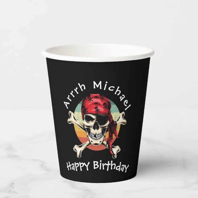 Vasos De Papel Copas piratas de papel de cumpleaños (Anverso)