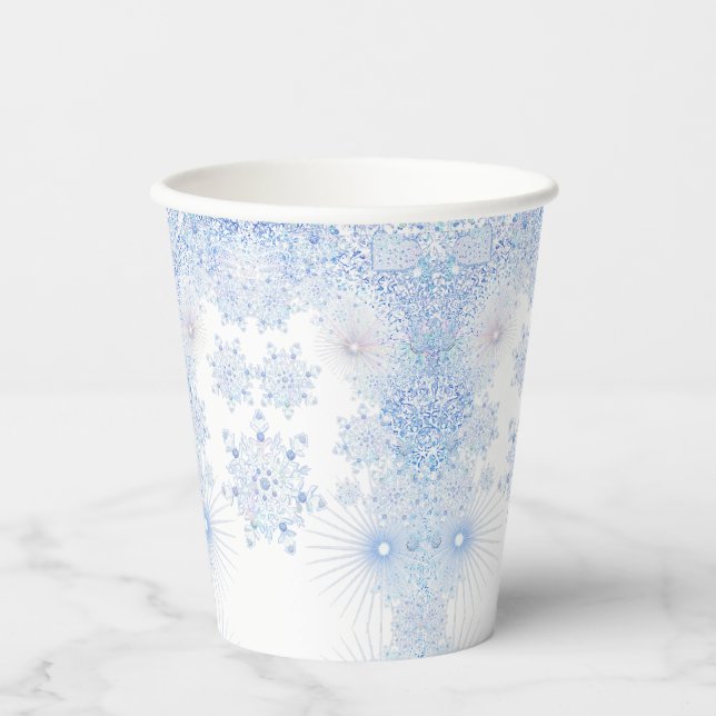 Vasos De Papel Copo de nieve azul (Anverso)