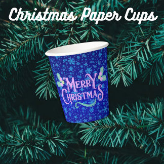 Vasos De Papel Copo de Nieve Azul Feliz Navidad