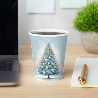 Vasos De Papel Copos de nieve de árbol de pino | Ornamentos coral