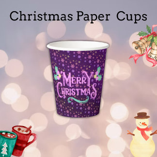 Vasos De Papel Copos de Nieve Purpura Navidad