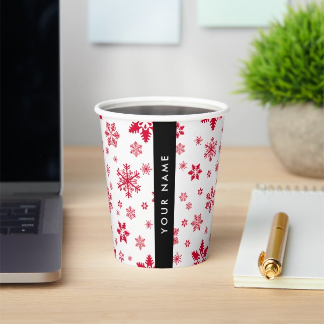 Vasos De Papel Copos de nieve rojos, tu nombre, personaliza (in situ)