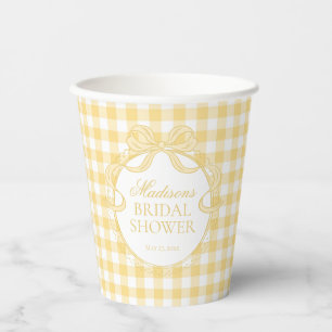 Vasos De Papel Coqueta de gingham amarillo para ducha de novia