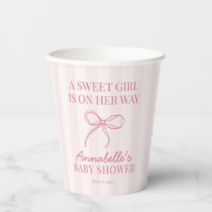 Vasos De Papel Coqueta rosa Bow Pastel Baby Shower rayado