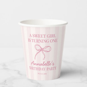 Vasos De Papel Coqueta Rosa Bow Pastel Cumpleaños a la bandas