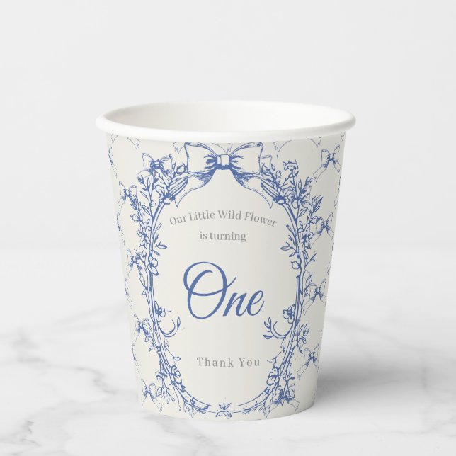 Vasos De Papel Coquette azul vintage floral (Anverso)