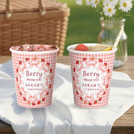 Vasos De Papel Coquette Berry Primera Cumpleaños Rojo Gingham