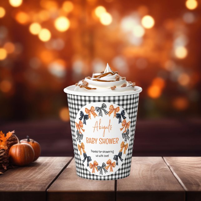 Vasos De Papel Coquette Black de Halloween | Naranja Bows Baby Sh (Halloween Coquette Black and Orange Bows Baby Shower Paper Cup)