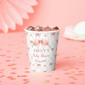 Vasos De Papel Coquette bow Florals Baby Shower
