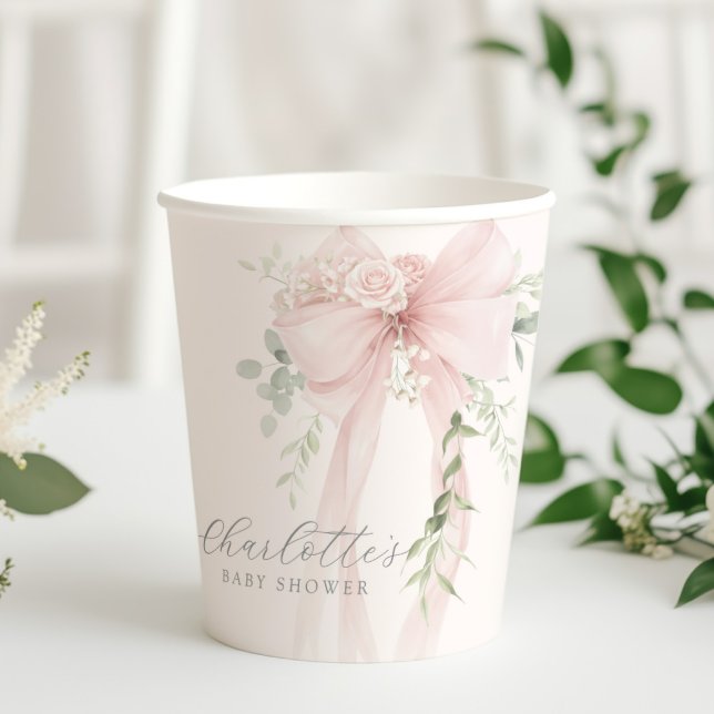 Vasos De Papel Coquette Bow Greenery Baby in bloom baby Shower (Subido por el creador)