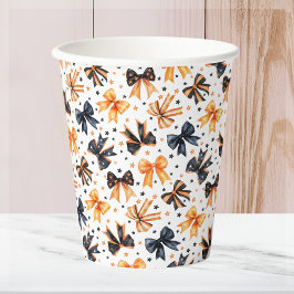 Vasos De Papel Coquette Bow, Naranja negro de Halloween