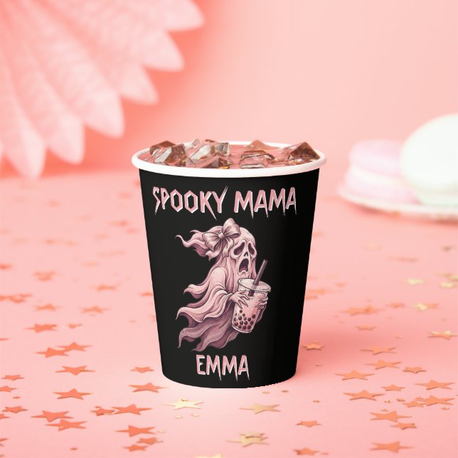 Vasos De Papel Coquette de Mamá Fantasma Rosa Personalizada Espel (in situ)