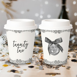 Vasos De Papel Coquette Disco Ball & Black Bow Moda Blanco modern