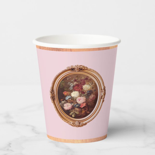 Vasos De Papel Coquette Floral Marie Antoinette Fiesta rosa Rococ (Anverso)