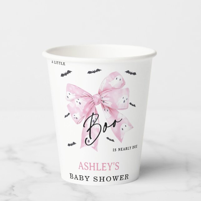Vasos De Papel Coquette Pink Bow Boo Baby Shower (Anverso)