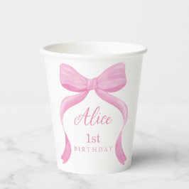 Vasos De Papel Coquette Pink Bow First Birthday Paper Cups
