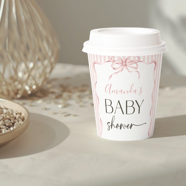 Vasos De Papel Coquette Pink Bow Wavy Stripe Girl Baby Shower (Subido por el creador)