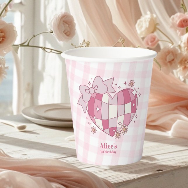 Vasos De Papel Coquette Retro Cute Pink Bow 1º cumpleaños (Subido por el creador)