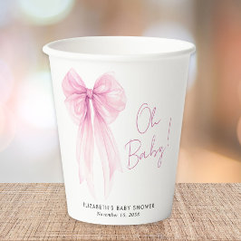 Vasos De Papel Coquette rosa Bow Watercolour Baby Shower