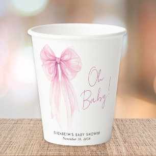 Vasos De Papel Coquette rosa Bow Watercolour Baby Shower