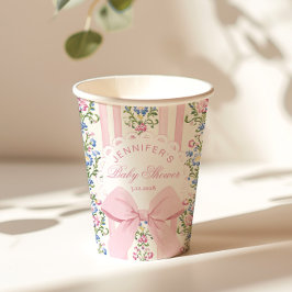 Vasos De Papel Coquette Rubor Pink Bow Rosa Baby Shower