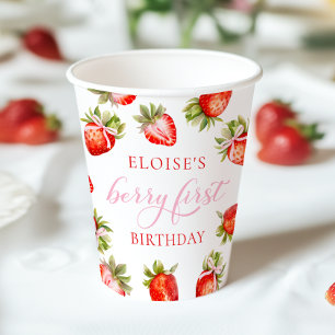 Vasos De Papel Coquette Strawberry Bow Primer cumpleaños