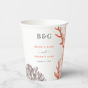 Vasos De Papel Coral Watercolor Beach Boda moderno