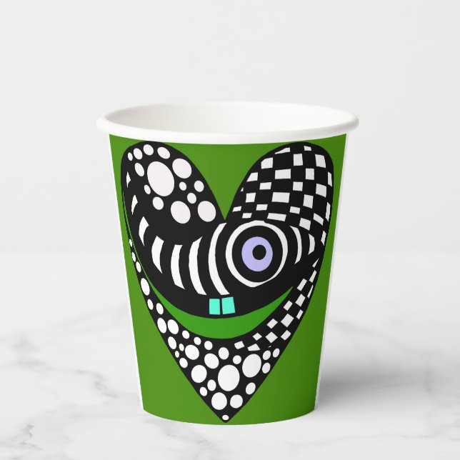 Vasos De Papel Corazón abstracto en verde (Anverso)