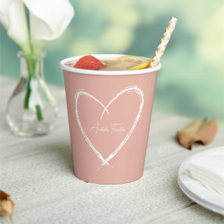 Vasos De Papel Corazón Blanco Personalizado Rosa de Oro para Desp