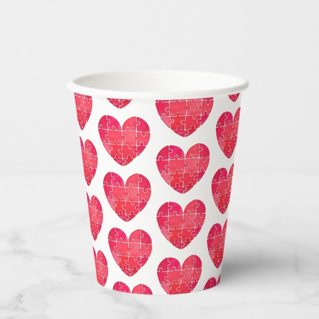 Vasos De Papel Corazón de acuarela roja hecho de muchas piezas (Anverso)