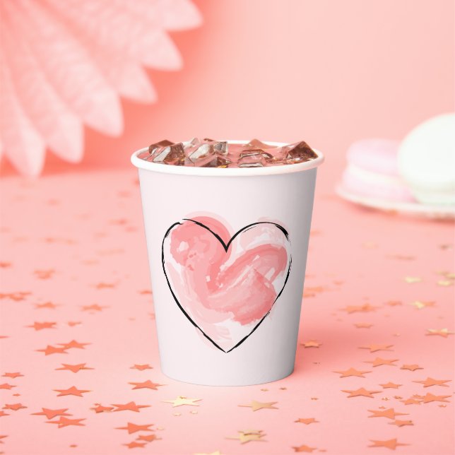 Vasos De Papel Corazón de acuarela rosa lindo (in situ)