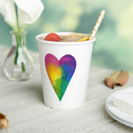 Vasos De Papel Corazón de acuarela vibrante