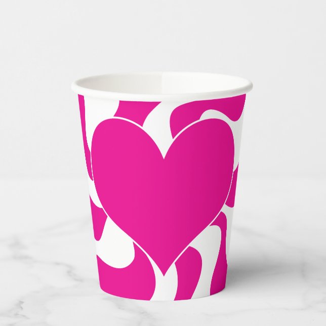 Vasos De Papel Corazón de amor en magenta y blanco (Izquierda)